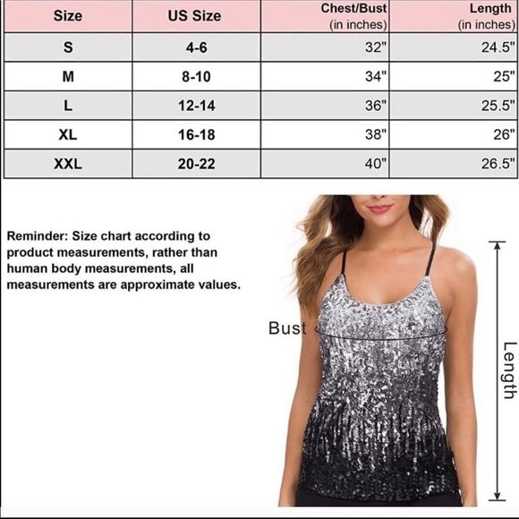 Sequin Tank Top Glitter Party Tops Sparkly Shirt - Picture 6 of 7